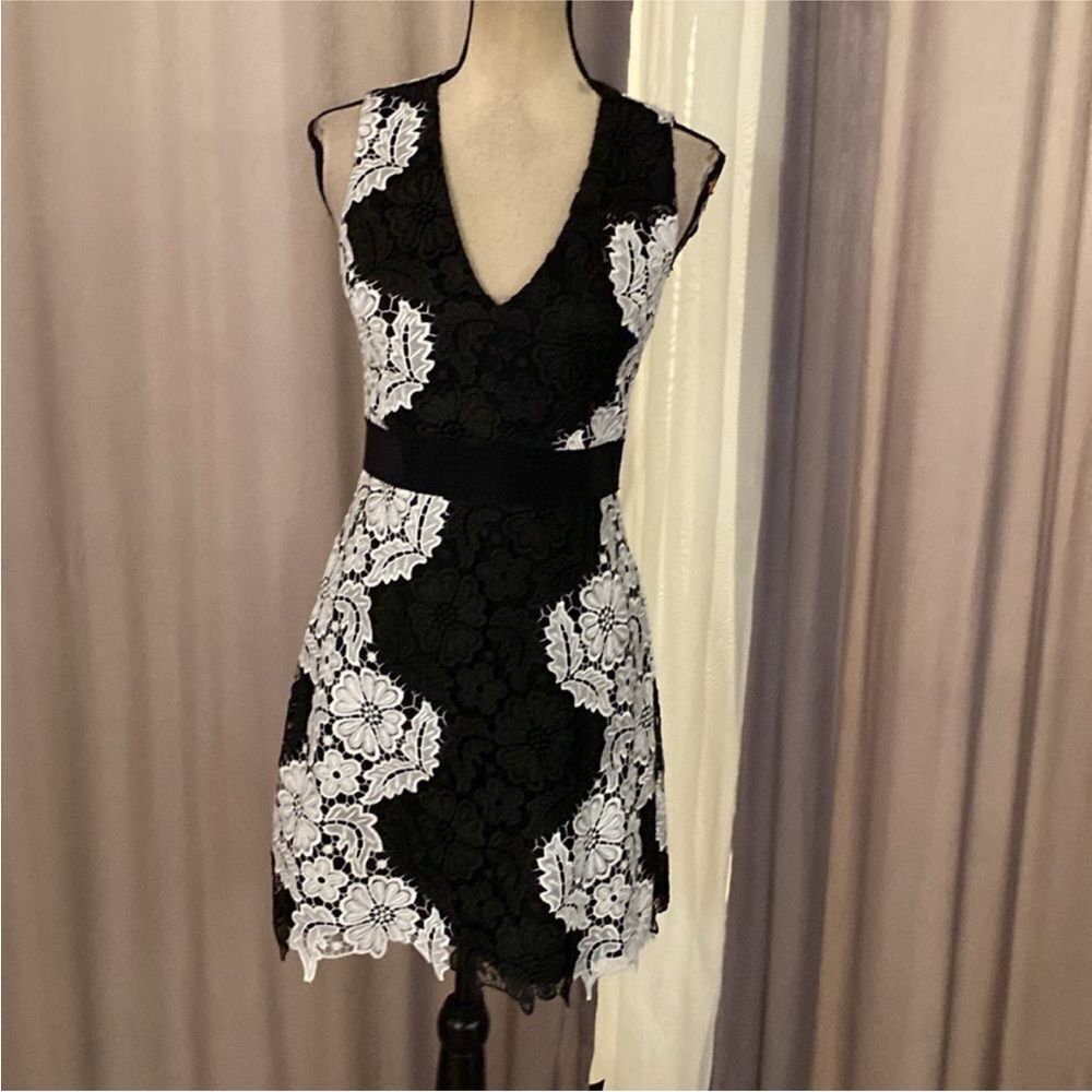 Alice + Olivia Elegant Black and White Lace Dress, US4 - Picture 3 of 11